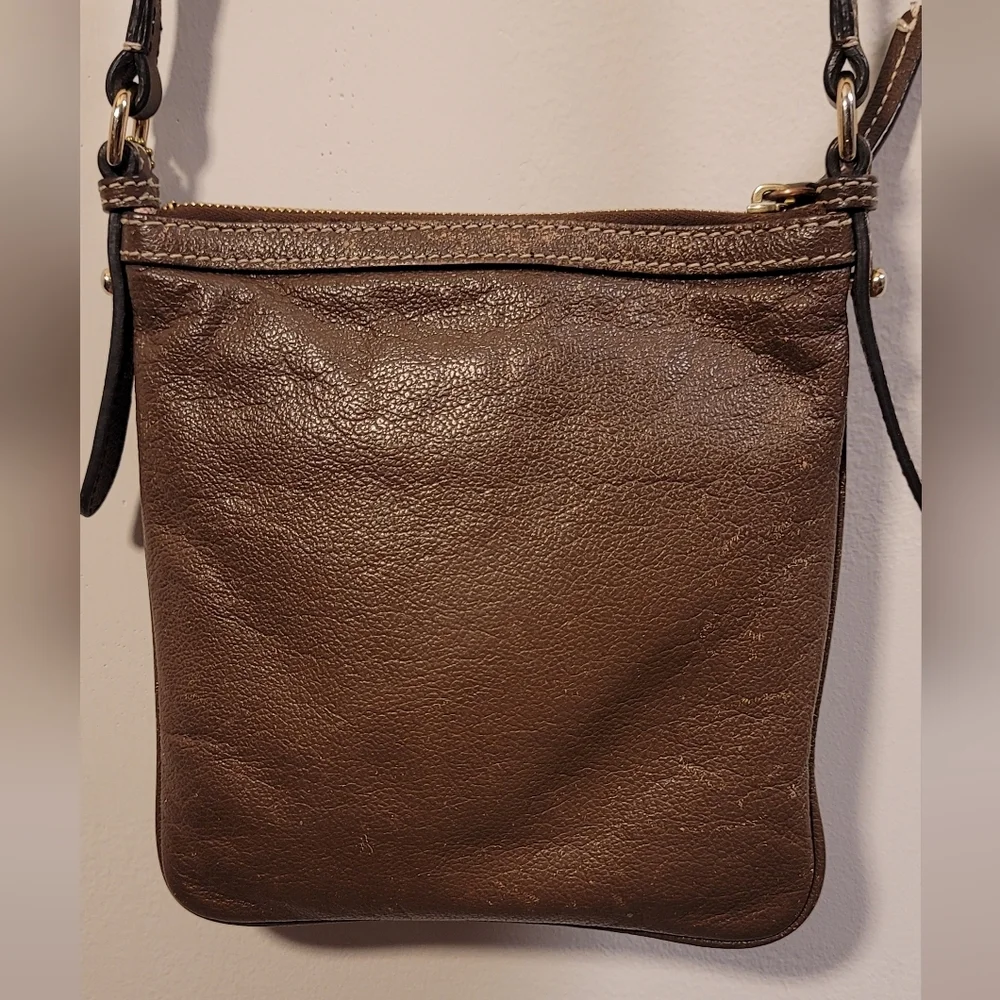 Dooney & Bourke dark chocolate brown leather letter carrier crossbody bag